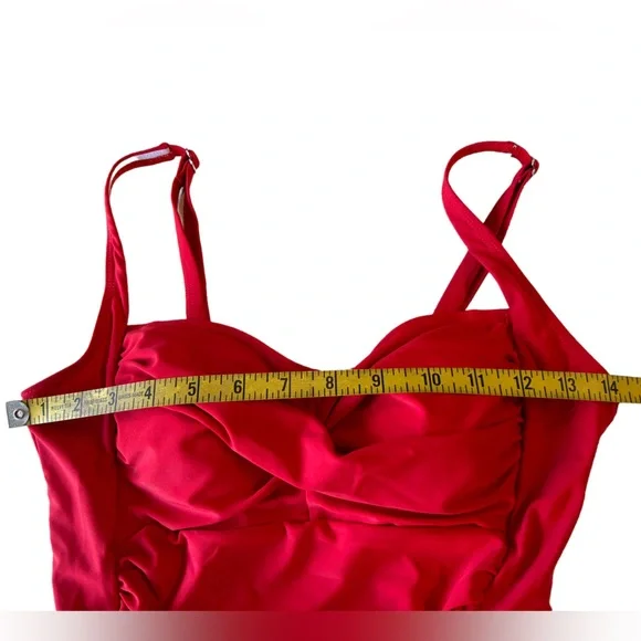 EKOUAER RED Vintage Retro One Piece Monikini Swimsuit ruched middle NWT - Picture 5 of 10